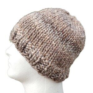 Men's Wool Beanie Hat Cap Hand Knit Slouch Brown Beige Chunky Women's